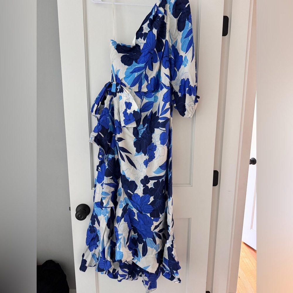 J. Crew collection one shoulder blue floral print dress!